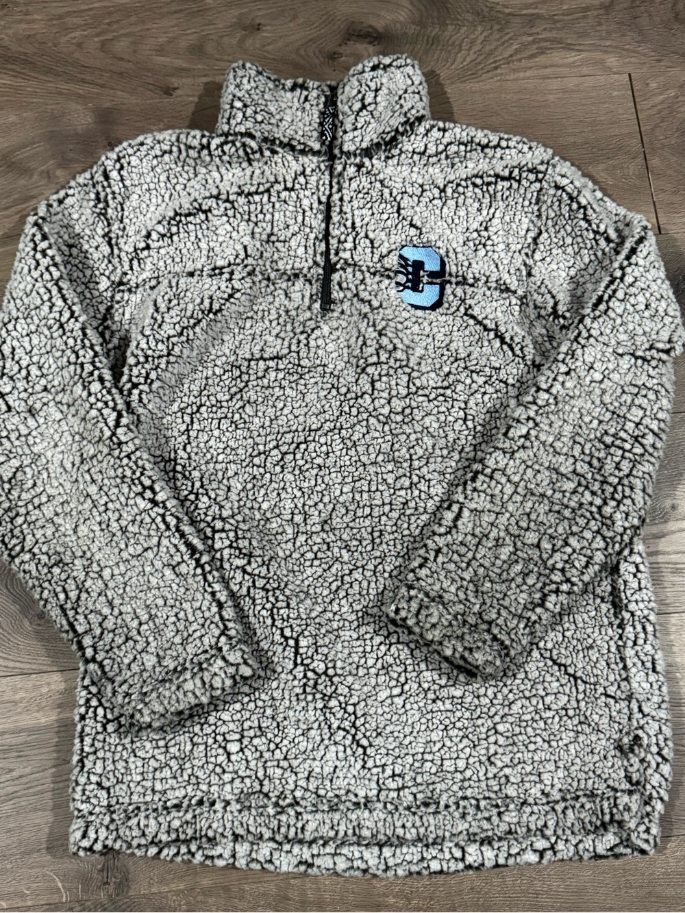 Plush Gray Sherpa Quarter-Zip Puffer Pullover